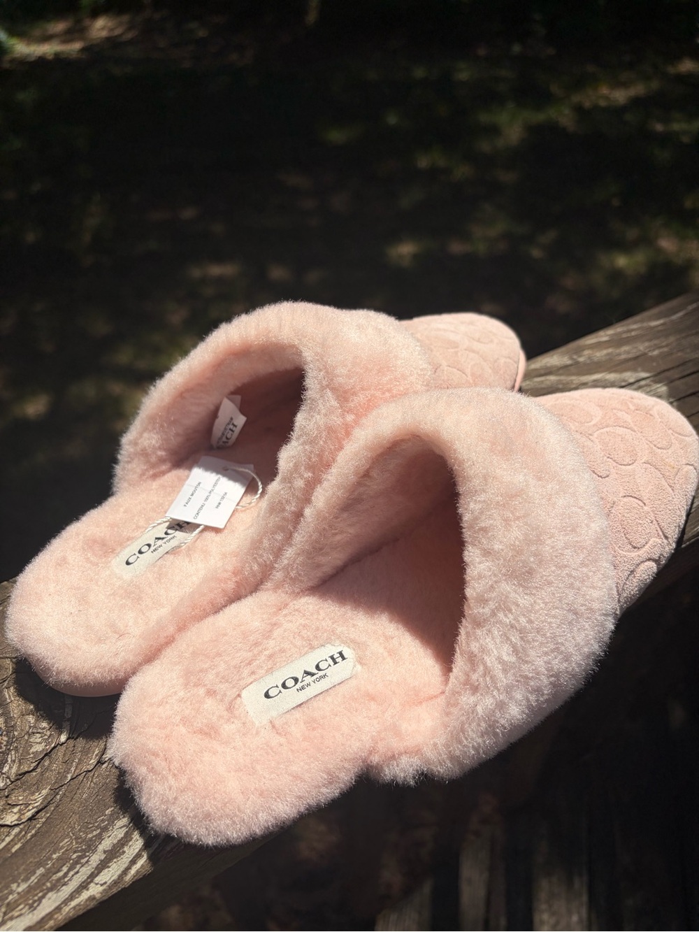 Coach Women's Pink Suede and Shearling Mules NWT - Picture 2 of 5